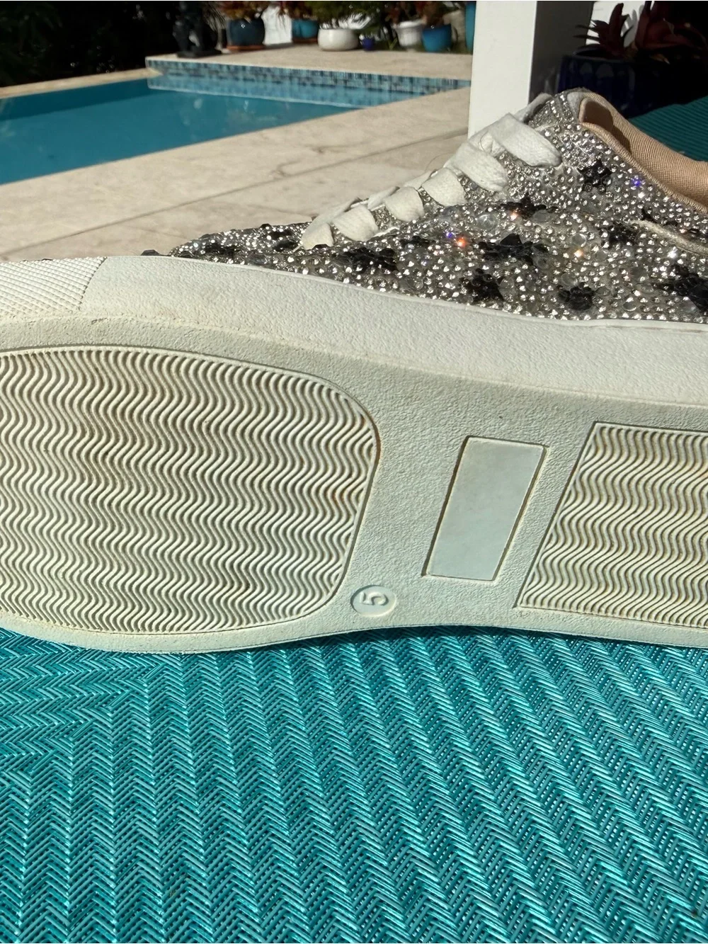 Betsey Johnson Silver Crystal Sneakers with Black Star Details